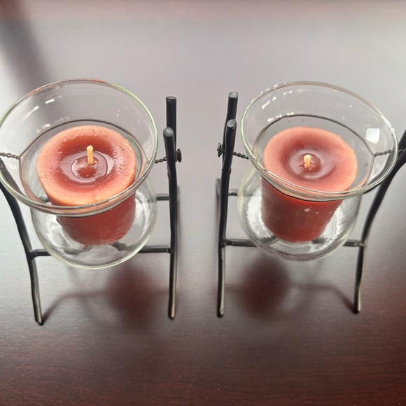 Pair of Candle Holders with Modern Design and Clear Glass Containers - Picture 1 of 4